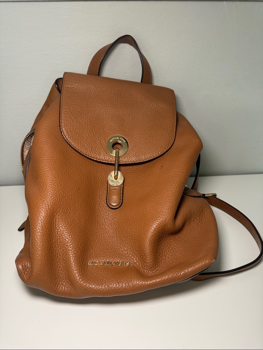 Michael Kors Cognac Pebbled Leather Backpack with Gold Hardware - EUC